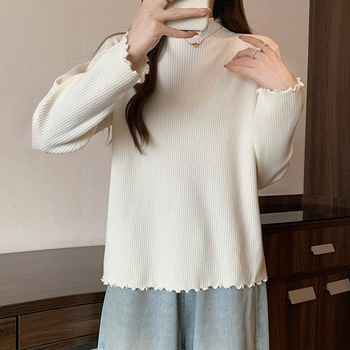 Majica od viskoze s flis podstavom, polu-visoki ovratnik, oversize, dugi rukav