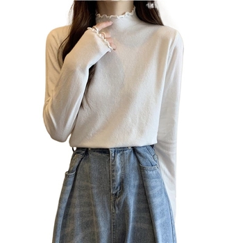 Majica od viskoze s flis podstavom, polu-visoki ovratnik, oversize, dugi rukav