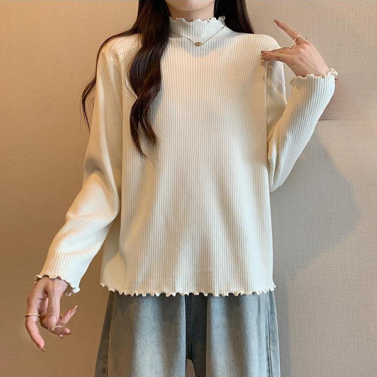 Majica od viskoze s flis podstavom, polu-visoki ovratnik, oversize, dugi rukav