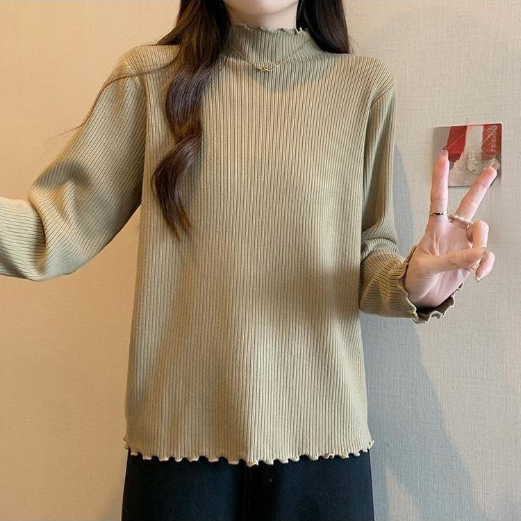 Majica od viskoze s flis podstavom, polu-visoki ovratnik, oversize, dugi rukav