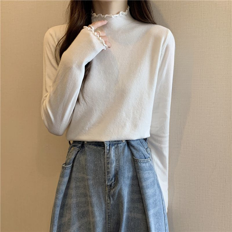 Majica od viskoze s flis podstavom, polu-visoki ovratnik, oversize, dugi rukav