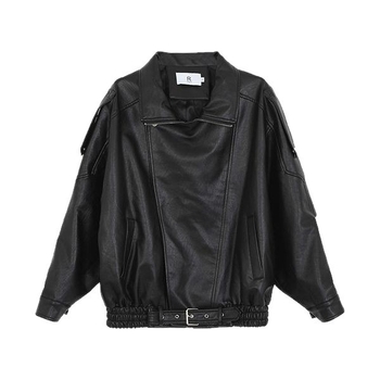 Ženska jakna od umjetne kože, dugi rukavi, standardna duljina 50–65 cm, prednji zip