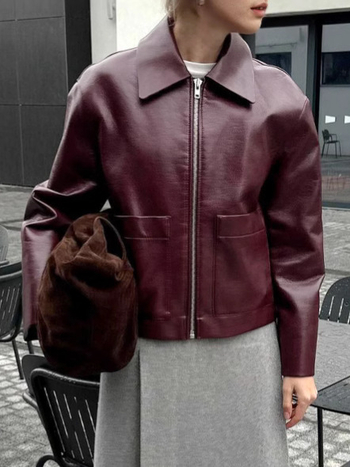 Ženski PU kožni kaput, umjetna koža, jesensko-zimska 2024, širok kroj, ziper