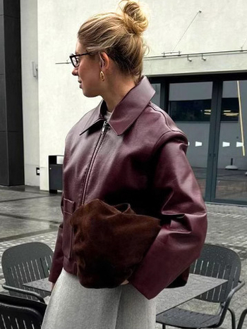 Ženski PU kožni kaput, umjetna koža, jesensko-zimska 2024, širok kroj, ziper