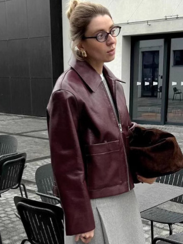 Ženski PU kožni kaput, umjetna koža, jesensko-zimska 2024, širok kroj, ziper