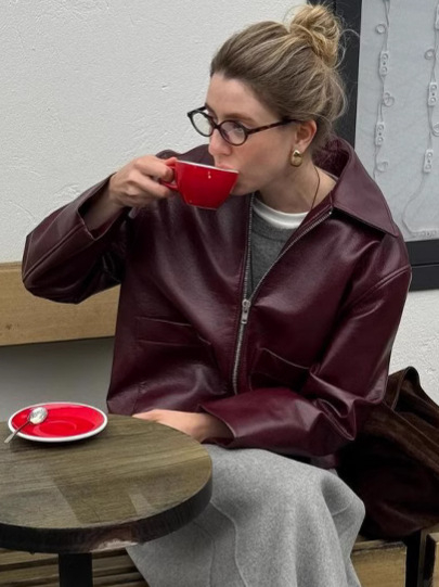 Ženski PU kožni kaput, umjetna koža, jesensko-zimska 2024, širok kroj, ziper