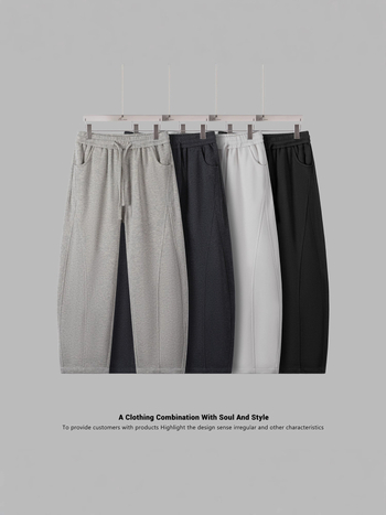 Pánske jesenné pletené voľné nohavice s šnúrkou v páse, dlhé, voľný strih, vrecká