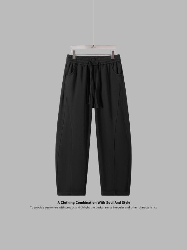 Pánske jesenné pletené voľné nohavice s šnúrkou v páse, dlhé, voľný strih, vrecká