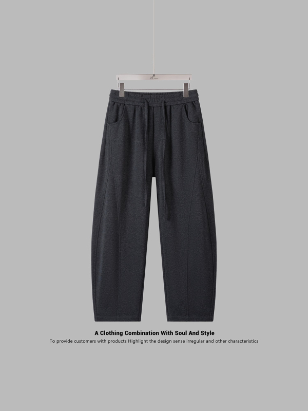 Pánske jesenné pletené voľné nohavice s šnúrkou v páse, dlhé, voľný strih, vrecká