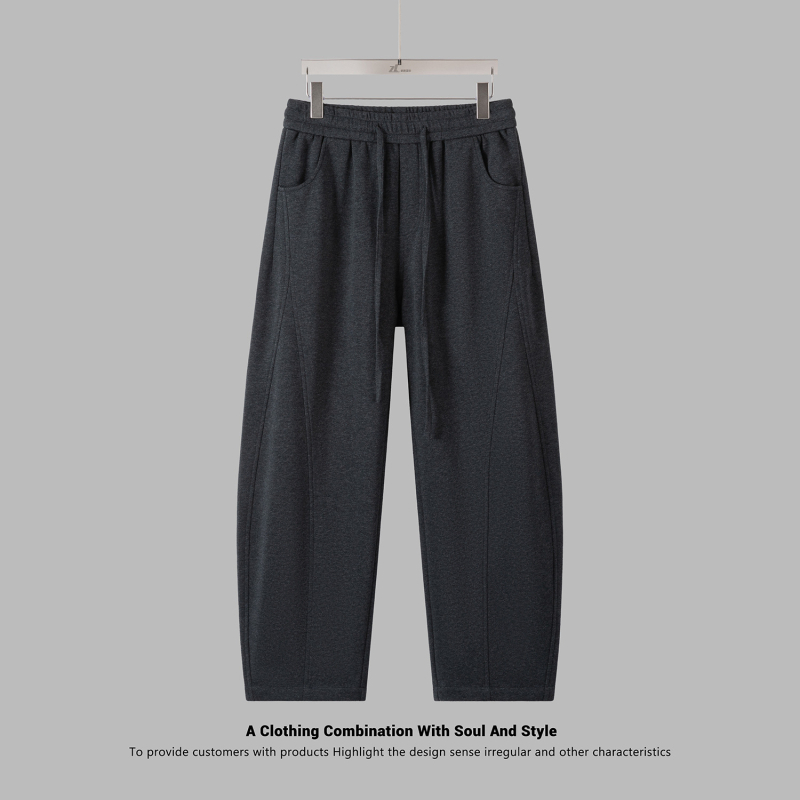 Pánske jesenné pletené voľné nohavice s šnúrkou v páse, dlhé, voľný strih, vrecká