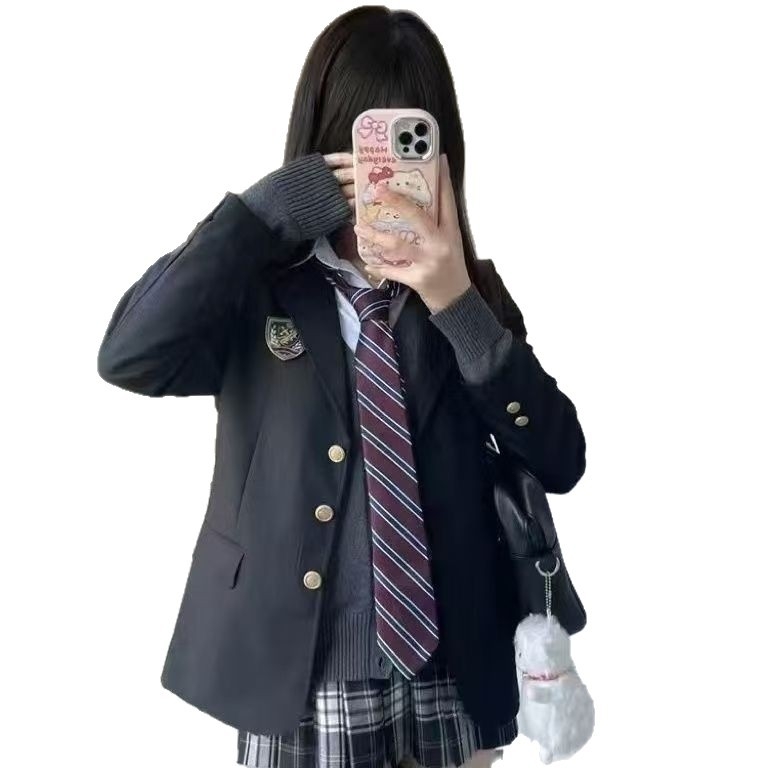 Ženski blejzer u kolegijalnom stilu, jednostruko kopčanje, ovratnik saka, dugi rukavi, poliester tkanina, duljina 50–65 cm, proljeće 2025, japansko-korejski ležerni stil