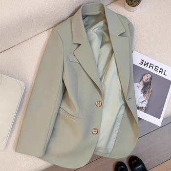 Naistele polüesterkostüümi bleizer, ühtlane muster, regulaarne lõige, ühe riviga nööbid, pikad varrukad, ülikonna krae, sügis 2024