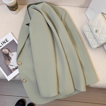 Naistele polüesterkostüümi bleizer, ühtlane muster, regulaarne lõige, ühe riviga nööbid, pikad varrukad, ülikonna krae, sügis 2024