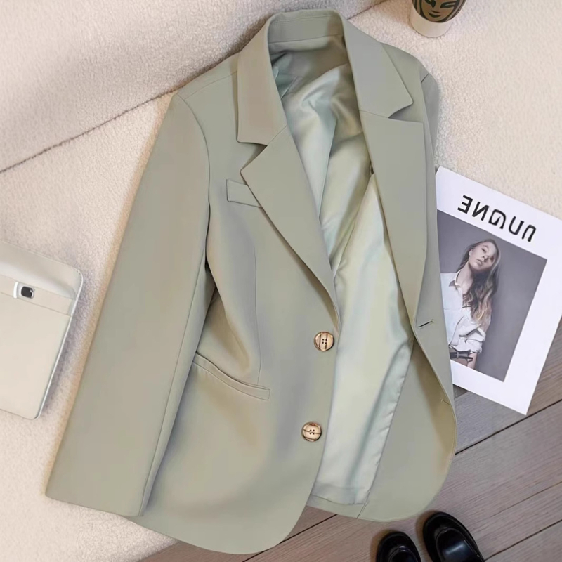 Naistele polüesterkostüümi bleizer, ühtlane muster, regulaarne lõige, ühe riviga nööbid, pikad varrukad, ülikonna krae, sügis 2024