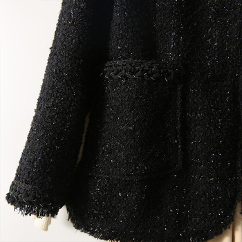 Dámsky vlnený tweed blejzer, jednofarebný, dlhé rukávy, sakový golier, dĺžka 50–65 cm, Jeseň 2025