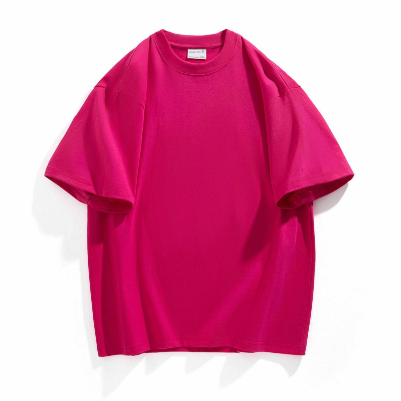 Ženski pamukasti T-shirt s kratkim rukavima, udoban kroj, ružičasto-crvena boja, jednobojni, mekan i svestran ljetni top.