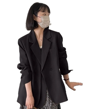 Дамски блейзър със солиден модел, свободна кройка, яка поло, дълги ръкави, регулярен дължина