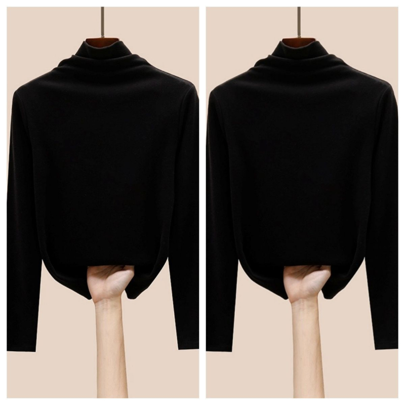 Oversize ženski T-shirt s visokim ovratnikom, viskozna tkanina, vezenje