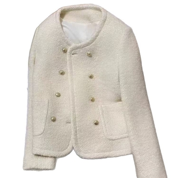 Dámske vonkajšie oblečenie, štýl Little Fragrance Wind, polyesterová zmes (50-70% polyester + 30-50% iné), hrubé a teplé, okrúhly výstrih, zapínanie na jeden rad viacerých gombov.