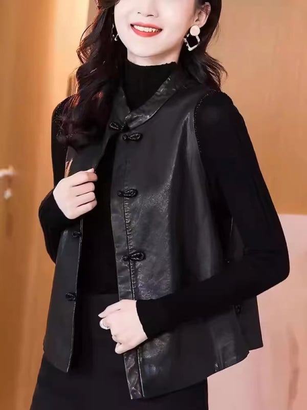 Жилет в ретро стил с пряжки, пълнеж от агнешка кожа, стойка яка