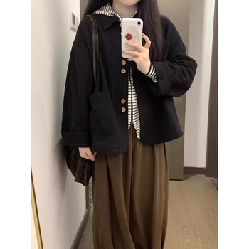 Dámske ľahké sako v kórejskom štýle, voľný strih, golier sako, akrylové vlákno 95%+, dlhé rukávy, jeseň 2024