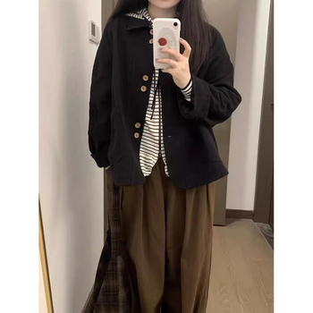 Dámske ľahké sako v kórejskom štýle, voľný strih, golier sako, akrylové vlákno 95%+, dlhé rukávy, jeseň 2024
