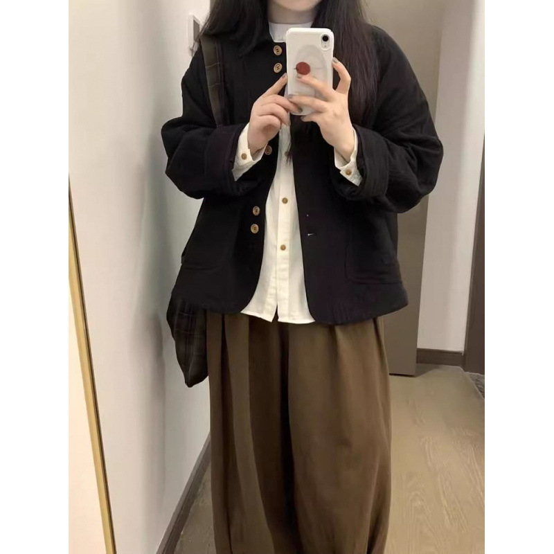 Dámske ľahké sako v kórejskom štýle, voľný strih, golier sako, akrylové vlákno 95%+, dlhé rukávy, jeseň 2024