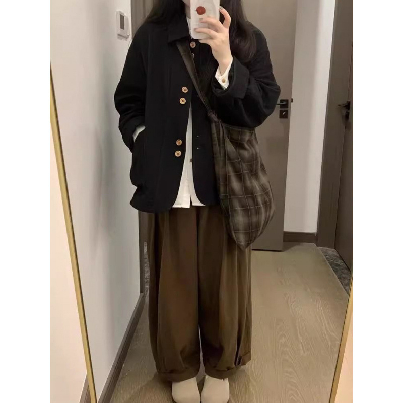 Dámske ľahké sako v kórejskom štýle, voľný strih, golier sako, akrylové vlákno 95%+, dlhé rukávy, jeseň 2024