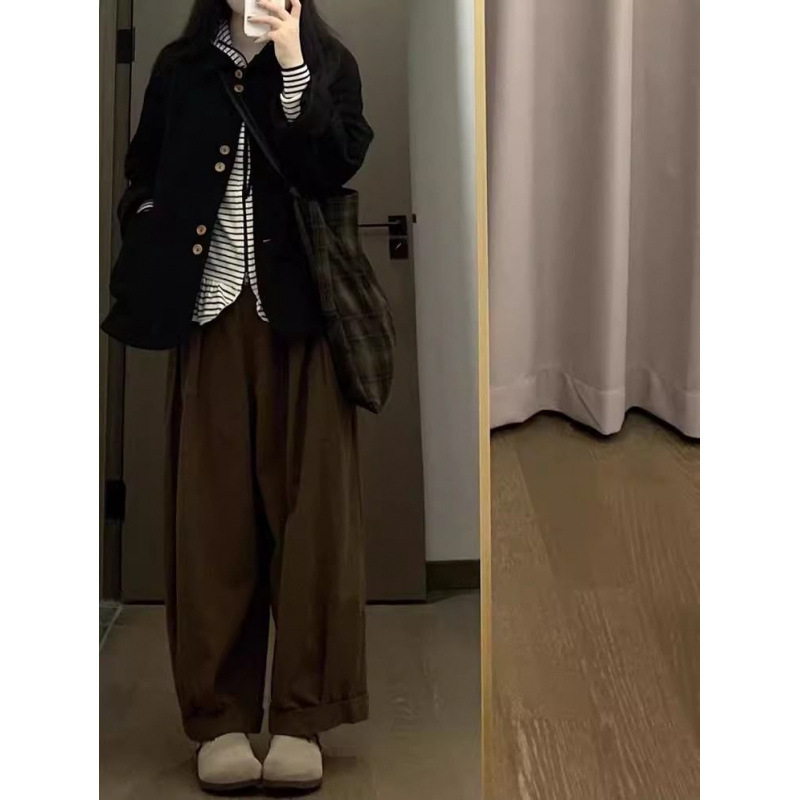 Dámske ľahké sako v kórejskom štýle, voľný strih, golier sako, akrylové vlákno 95%+, dlhé rukávy, jeseň 2024