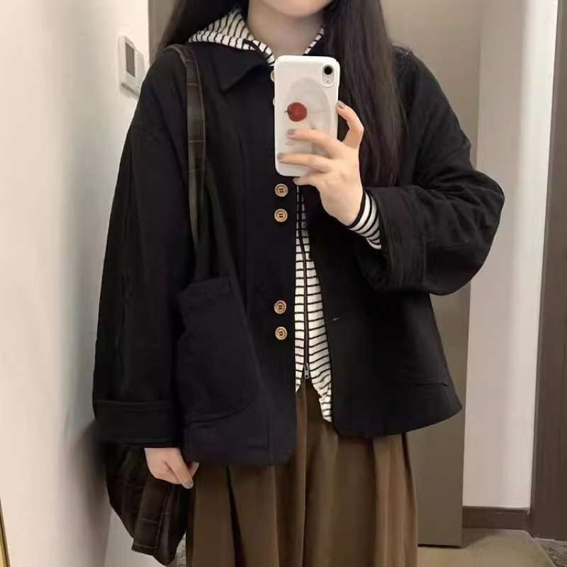 Dámske ľahké sako v kórejskom štýle, voľný strih, golier sako, akrylové vlákno 95%+, dlhé rukávy, jeseň 2024