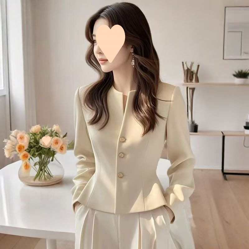 Dámske krátke sako s podšívkou, mestský elegantný outerwear na jar a jeseň, polyester 90–95%, dlhé rukávy, okrúhly výstrih, pravidelný strih