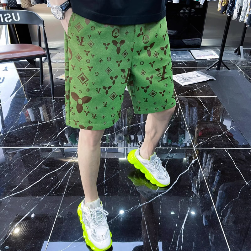 Pánske jacquardové voľnočasové šortky, rovný strih, 95% polyester, leto 2025