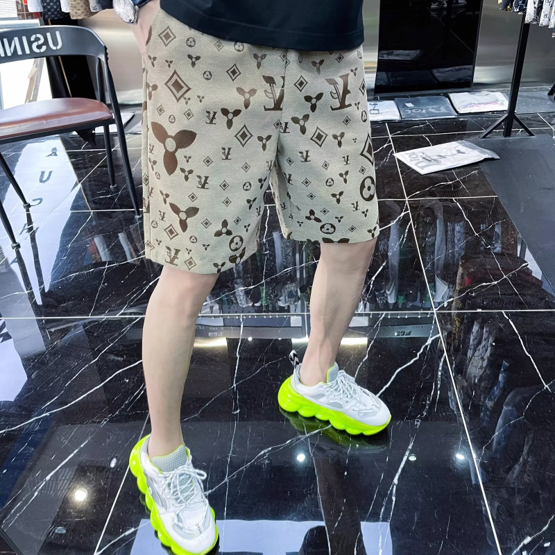 Pánske jacquardové voľnočasové šortky, rovný strih, 95% polyester, leto 2025