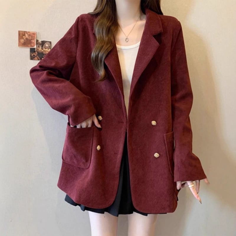 Žensko sako od korduroja, jednobodno kopčanje, dugi rukavi, standardna duljina, elegantan gradski stil