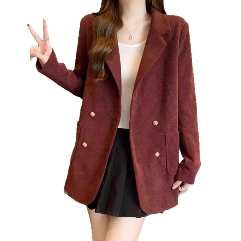 Žensko sako od korduroja, jednobodno kopčanje, dugi rukavi, standardna duljina, elegantan gradski stil