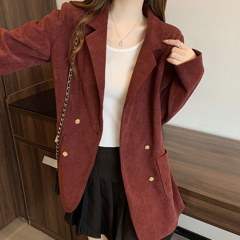 Žensko sako od korduroja, jednobodno kopčanje, dugi rukavi, standardna duljina, elegantan gradski stil