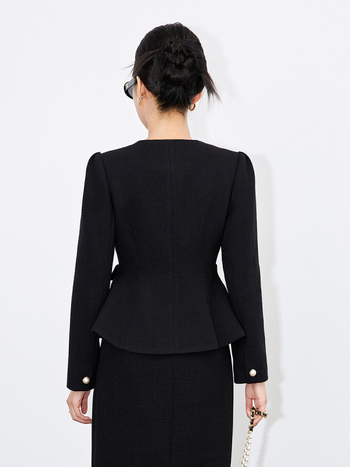 Kabát, úzky strih, krátky, balónové rukávy, polyesterové vlákno, lem s listom lotosu