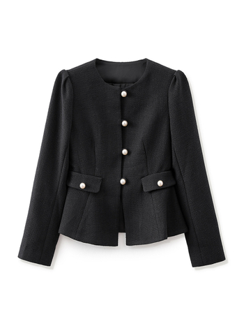 Kabát, úzky strih, krátky, balónové rukávy, polyesterové vlákno, lem s listom lotosu