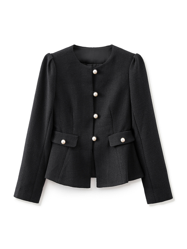 Kabát, úzky strih, krátky, balónové rukávy, polyesterové vlákno, lem s listom lotosu