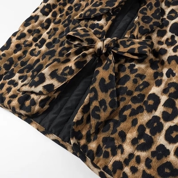 FEASY vestă corduroy cu imprimeu leopard, guler în V și plachetă cu șnur