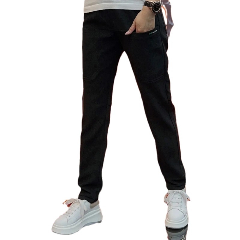 Pánske voľnočasové nohavice s fleecovým podšitím, šesť vreciek, rovný strih, stredná výška, pruhovaný vzor