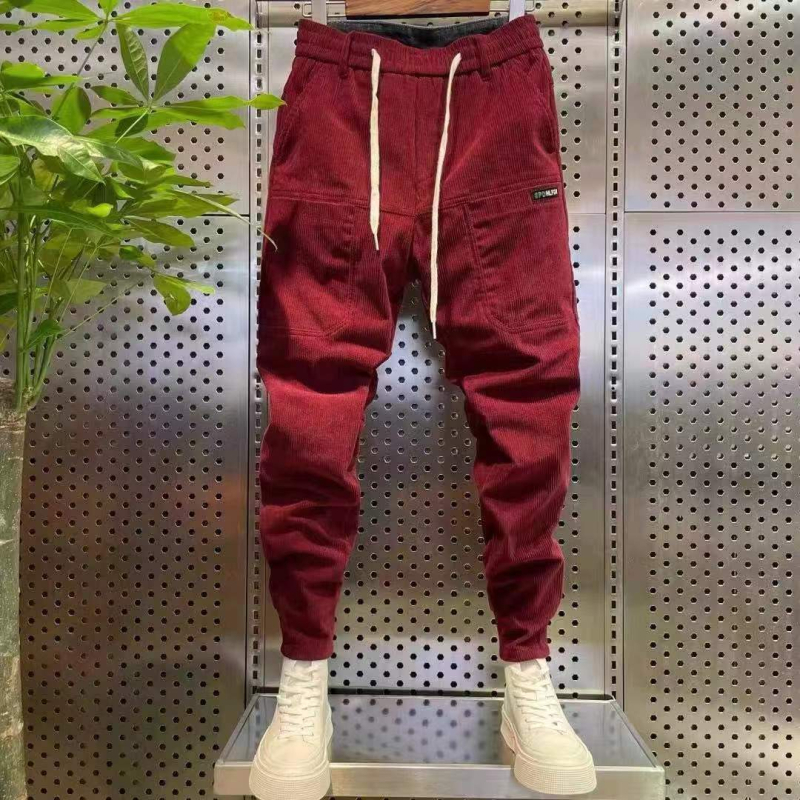 Pánske voľnočasové nohavice s fleecovým podšitím, šesť vreciek, rovný strih, stredná výška, pruhovaný vzor