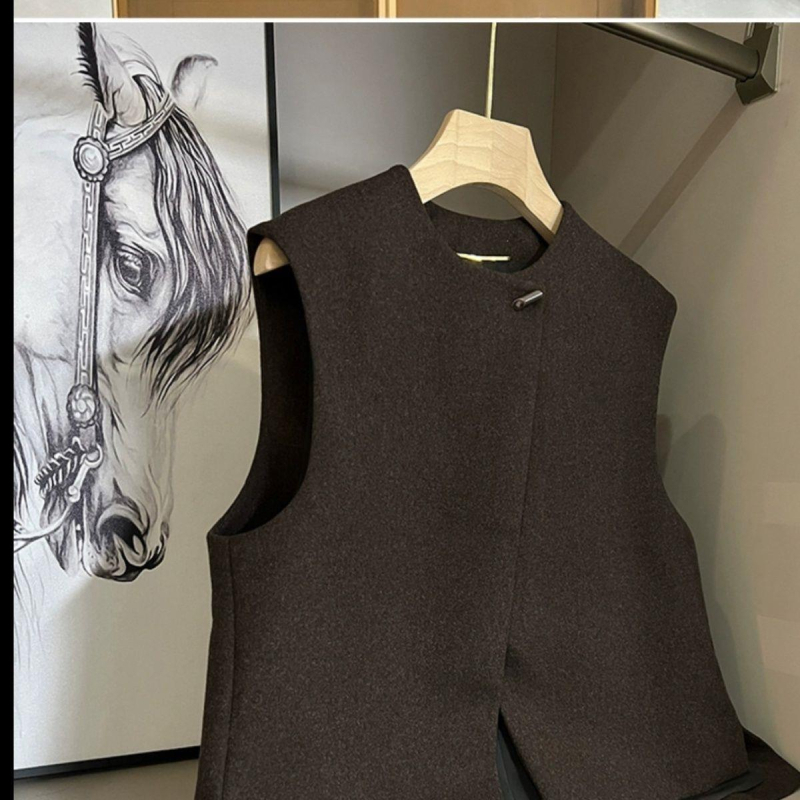 Vestă clasică pentru femei, guler polo, țesătură chenille, Spandex ≤30%, primăvara 2025