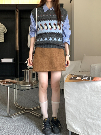 Vestă tricotată pentru femei, stil coreean, imprimeu animal, guler rotund, poliester 80–90% cu nylon până la 30%