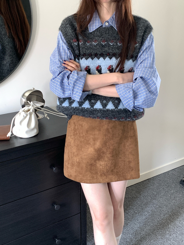 Vestă tricotată pentru femei, stil coreean, imprimeu animal, guler rotund, poliester 80–90% cu nylon până la 30%