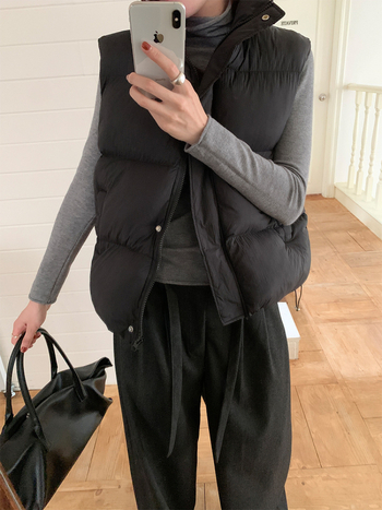 Korejski stil kardigan-vest, stojeći ovratnik, labav kroj, tkanina poliester 95%+