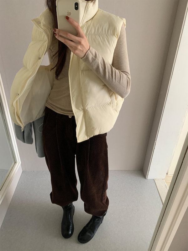 Korejski stil kardigan-vest, stojeći ovratnik, labav kroj, tkanina poliester 95%+