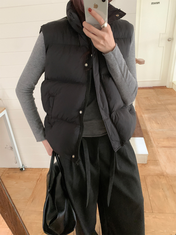 Korejski stil kardigan-vest, stojeći ovratnik, labav kroj, tkanina poliester 95%+