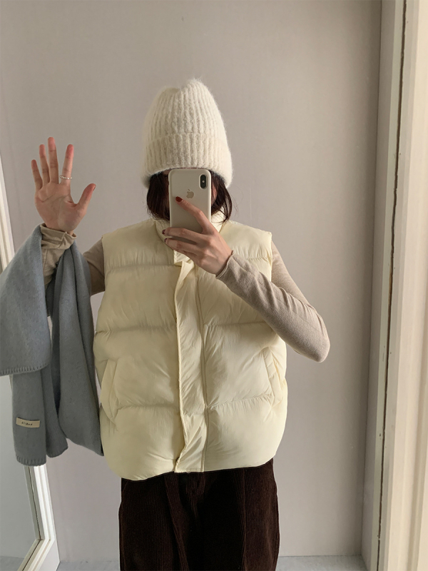 Korejski stil kardigan-vest, stojeći ovratnik, labav kroj, tkanina poliester 95%+