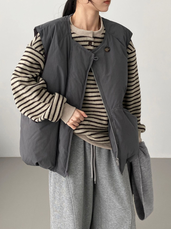 Namomo Vesta s výplňou z kačacieho peria 86–90%, bavlnený materiál, voľný strih, zips